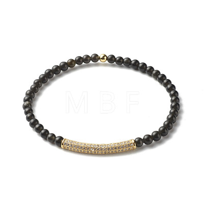 Energy Power Natural Obsidian Round Beads Stretch Bracelet for Men Women BJEW-JB06798-1