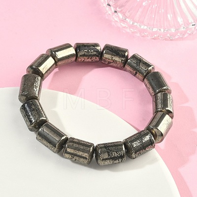Column Natural Gold Pyrite/Golden Pyrite Beads Stretch Bracelets for Women Men BJEW-A148-01A-29-1