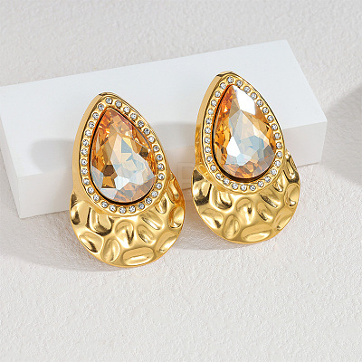 304 Stainless Steel & Glass Stud Earrings WG19409-03-1