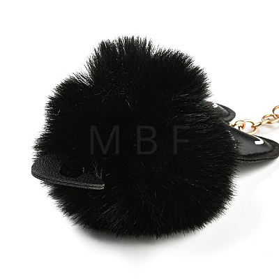 Cute Cat PU Leather & Imitate Rex Rabbit Fur Ball Keychain KEYC-C005-01C-1