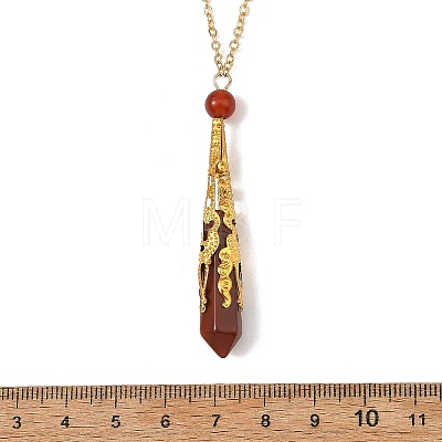 304 Stainless Steel Filigree Natural Carnelian Faceted Pointed Bullet Pendant Brass Cable Chain Necklaces NJEW-JN06568-01-1