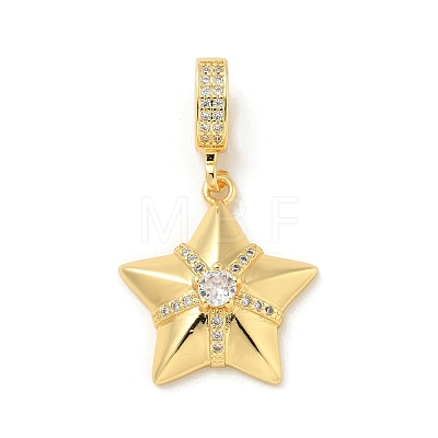 Brass Clear Cubic Zirconia Star European Dangle Charms KK-U044-08G-1