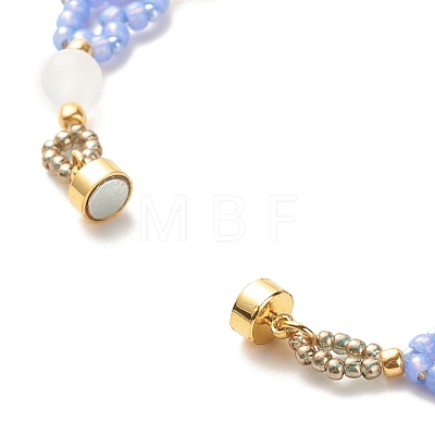 Glass Seed & Natural Agate Beaded Bracelet with Brass Magnetic Clasp BJEW-JB07803-03-1