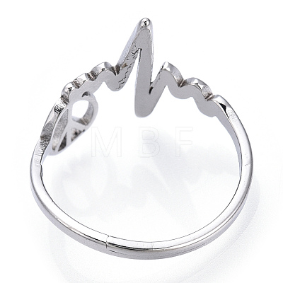 304 Stainless Steel Heart Bit with Peace Sign Adjustable Ring RJEW-T027-04P-1
