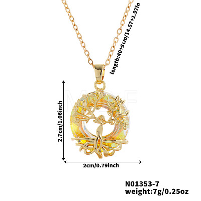 Elegant Brass & Glass Hollow Design Tree Pendant Necklaces WX2591-7-1