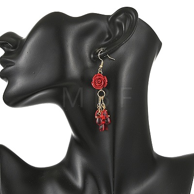 Synthetic Coral & Glass Dangle Earrings for Women EJEW-JE07412-1