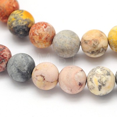 Frosted Round Natural Picasso Stone/Picasso Jasper Beads Strands G-N0166-58-6mm-1