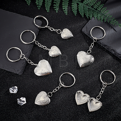 6Pcs 3 Styles Stainless Steel Pattern Locket Pendant Keychains KEYC-ME0001-17A-1