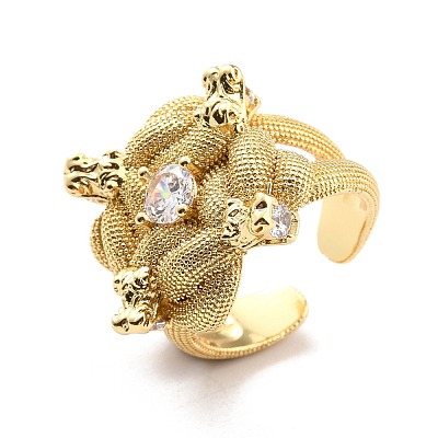 Clear Cubic Zirconia Snake Wrapped Cuff Ring for Women RJEW-C018-02G-1