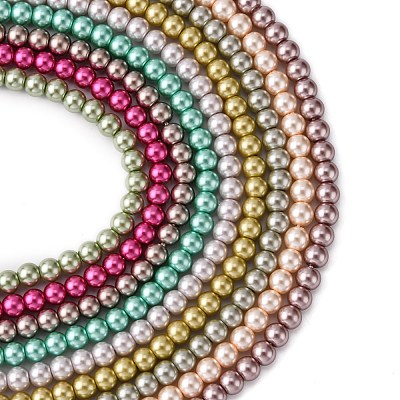 Eco-Friendly Dyed Glass Pearl Bead Strands HY-A008-6mm-RB-M-1