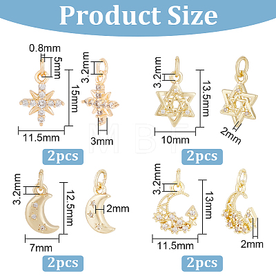 8Pcs 4 Style Brass Micro Pave Cubic Zirconia Charms KK-BC0011-44-1