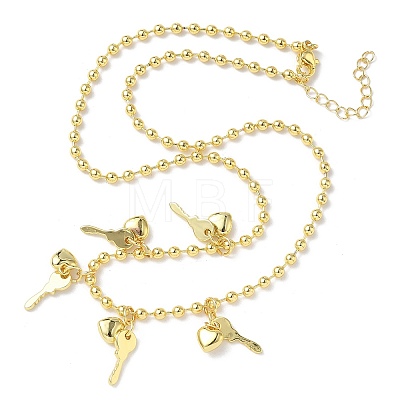 Brass Key & Heart Pendant Bib Necklaces NJEW-G183-08G-1