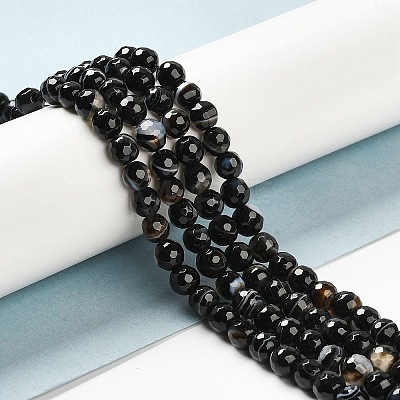 Natural Black Agate Beads Strands G-A246-8mm-04-1