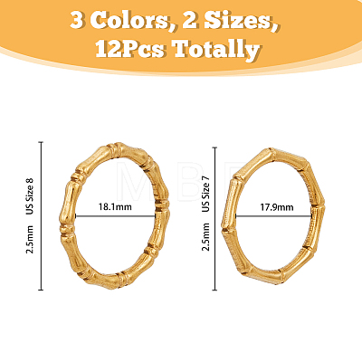 12Pcs 6 Style 304 Stainless Steel Bamboo Sticker Finger Ring for Women RJEW-DC0001-14-1