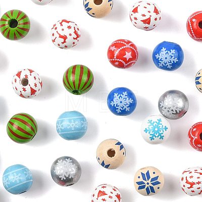 60Pcs 10 Styles Christmas Spray Painted Schima Wood Beads WOOD-FS0002-45-1