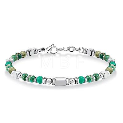 Adjustable 304 Stainless Steel Gemstone Beaded Bracelets FS-WG23DE2-03-1
