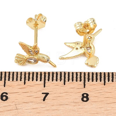 Bird Brass Micro Pave Clear Cubic Zirconia Stud Earrings EJEW-Z159-02G-1
