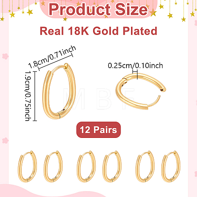 12 Pairs 202 Stainless Steel Huggie Oval Hoop Earrings EJEW-UN0003-37-1