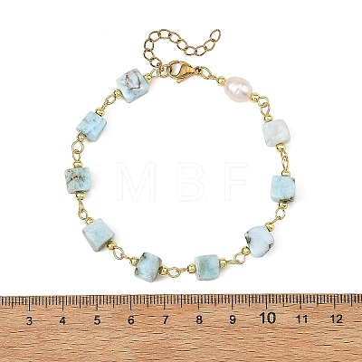 Natural Larimar Square Beaded Chain Bracelets for Women BJEW-JB14478-1