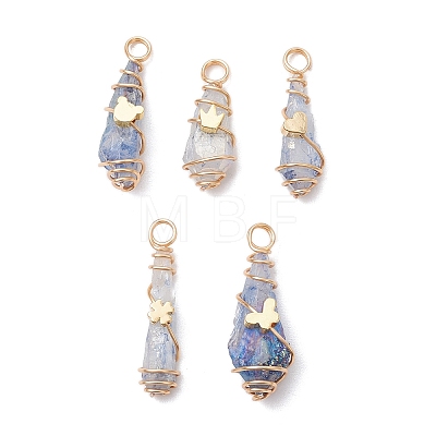 5Pcs 5 Styles Electroplated Natural Quartz Crystal Copper Wire Wrapped Pendants PALLOY-JF03430-1