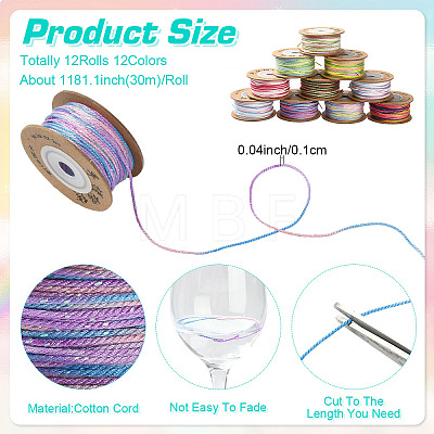 4 Rolls 4 Colors Segment Dyed Macrame Cotton Cord OCOR-YW0001-27B-1