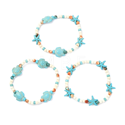 Dyed Synthetic Turquoise & Ocean White Jade Beads Stretch Bracelets for Women BJEW-JB14015-1