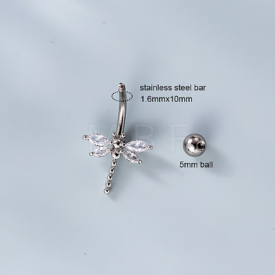 316L Surgical Stainless Steel Clear Cubic Zirconia Curved Barbell Belly Rings WG7644D-07-1