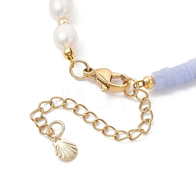 Synthetic Blue Lace Agate & Cultured Freshwater Pearl Beaded Bracelets for Women BJEW-JB13249-01-1