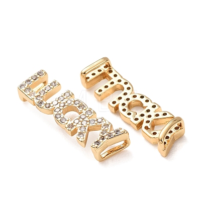 Brass Micro Pave Clear Cubic Zirconia Word LUCKY Links Connector Charms KK-K002-32A-G-1