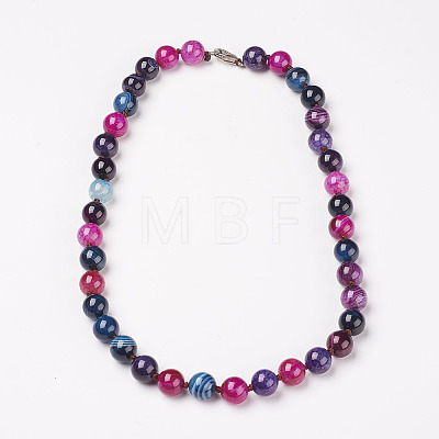 Natural Dyed Agate Beads Necklaces NJEW-F139-6mm-01-1