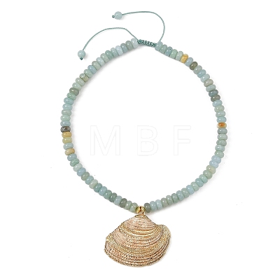 Ocean Electroplated Natural Scallop Shell Pendant Natural Flower Amazonite Rondelle Braided Bead Necklaces NJEW-JN06445-02-1