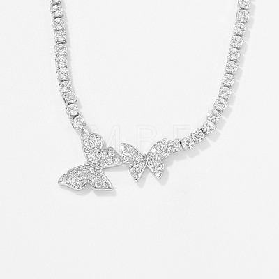Brass Full Crystal Rhinestone Double Butterfly Pendant Necklaces for Women YR0428-1-1