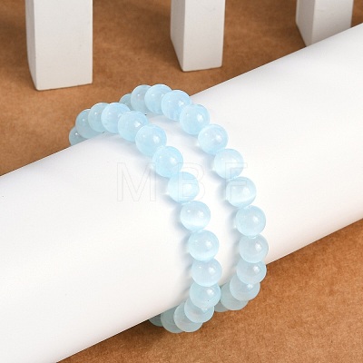 Dyed Natural Selenite Round Beaded Stretch Bracelets for Women G-U005-02G-1