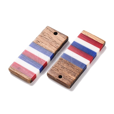 Independence Day Opaque Striped Resin & Walnut Wood Pendants RESI-U010-02X-1