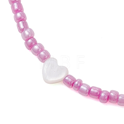 12Pcs 12 Colors Summer Beach Natural Shell Heart with Glass Beaded Anklets AJEW-AN00779-1