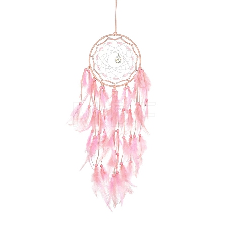 Woven Web/Net with Feather Hanging Ornaments HJEW-G025-03B-1