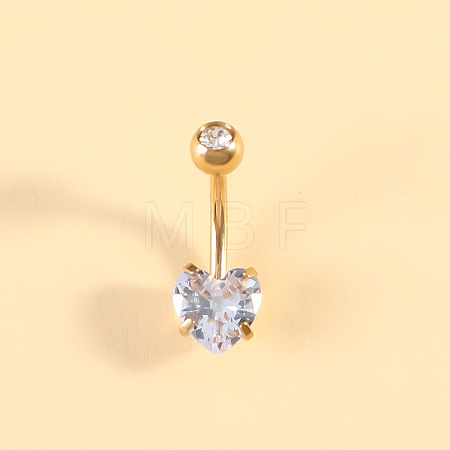 304 Stainless Steel Clear Cubic Zirconia Heart Curved Barbell Belly Rings WG52F32-07-1