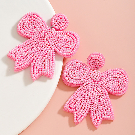 Glass & Cloth Bowknot Dangle Stud Earrings FS-WG55AB9-01-1