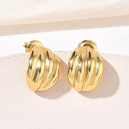 304 Stainless Steel Chunky Ribbed Stud Earrings for Women EJEW-K333-26G-1