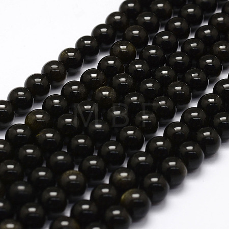 Natural Golden Sheen Obsidian Beads Strands G-F364-08-4mm-1