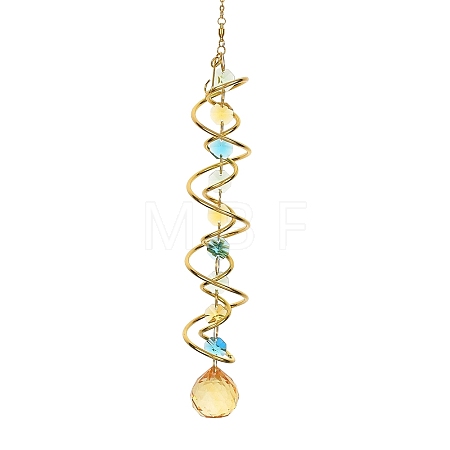 Iron Spiral & Glass Octagon & Teardrop Hanging Suncatchers HJEW-F025-01G-03-1