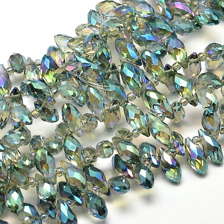 Faceted Teardrop Full Rainbow Plated Electroplate Glass Beads Strands EGLA-J131-FR13-1