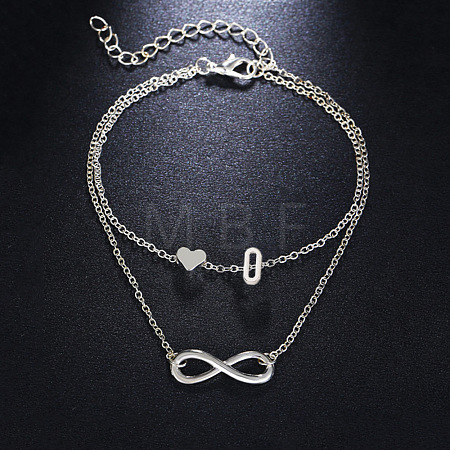 Alloy Infinity Heart Initial Charm Double Layer Anklets for Women FS-WG74AE6-15-1