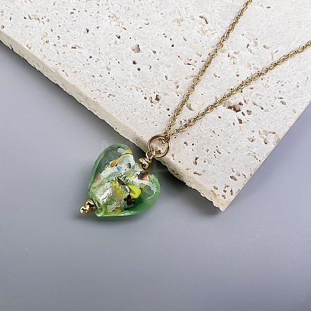 Handmade Lampwork Heart Pendant 201 Stainless Steel Cable Chain Necklaces for Women WGA30C4-02-1