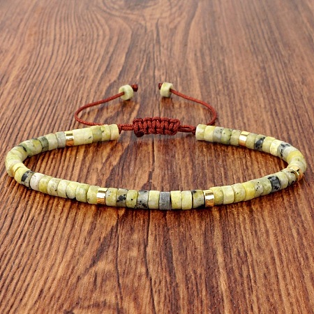 Natural Australian Jade Heishi Beads Adjustable Braided Bracelets for Men Women BX7041-19-1