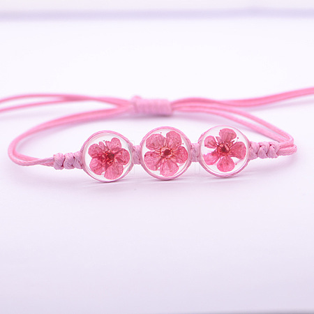 Transparent Glass Dried Flower Flat Round Beads Braided Bead Bracelets FS-WG4C602-04-1