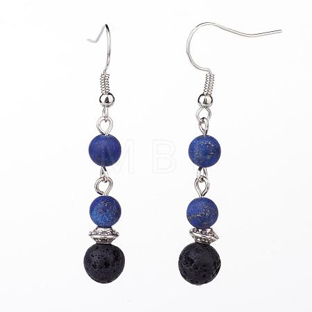 Frosted Dyed Natural Lapis Lazuli Dangle Earrings EJEW-JE02456-01-1