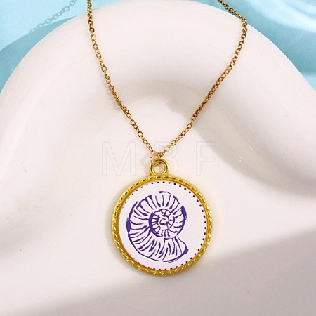 Ocean Theme Alloy Acrylic Conch Shape Pendant 201 Stainless Steel Cable Chain Necklaces for Women NJEW-F369-01D-1