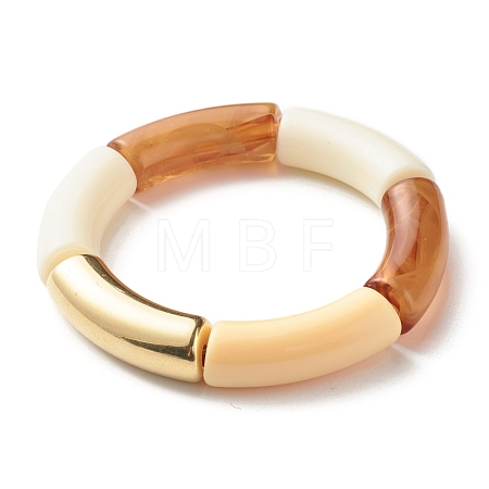 Chunky Curved Tube Beads Stretch Bracelet for Teen Girl Women BJEW-JB06991-02-1