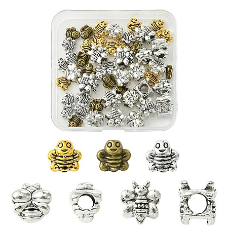 50Pcs 5 Styles Tibetan Styles Zinc Alloy Beads TIBEB-YW0001-26-1
